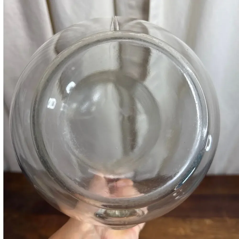 Vintage Heavy Clear Glass Ribbed Cottage Farmhouse Style Jug Pitcher With Handle